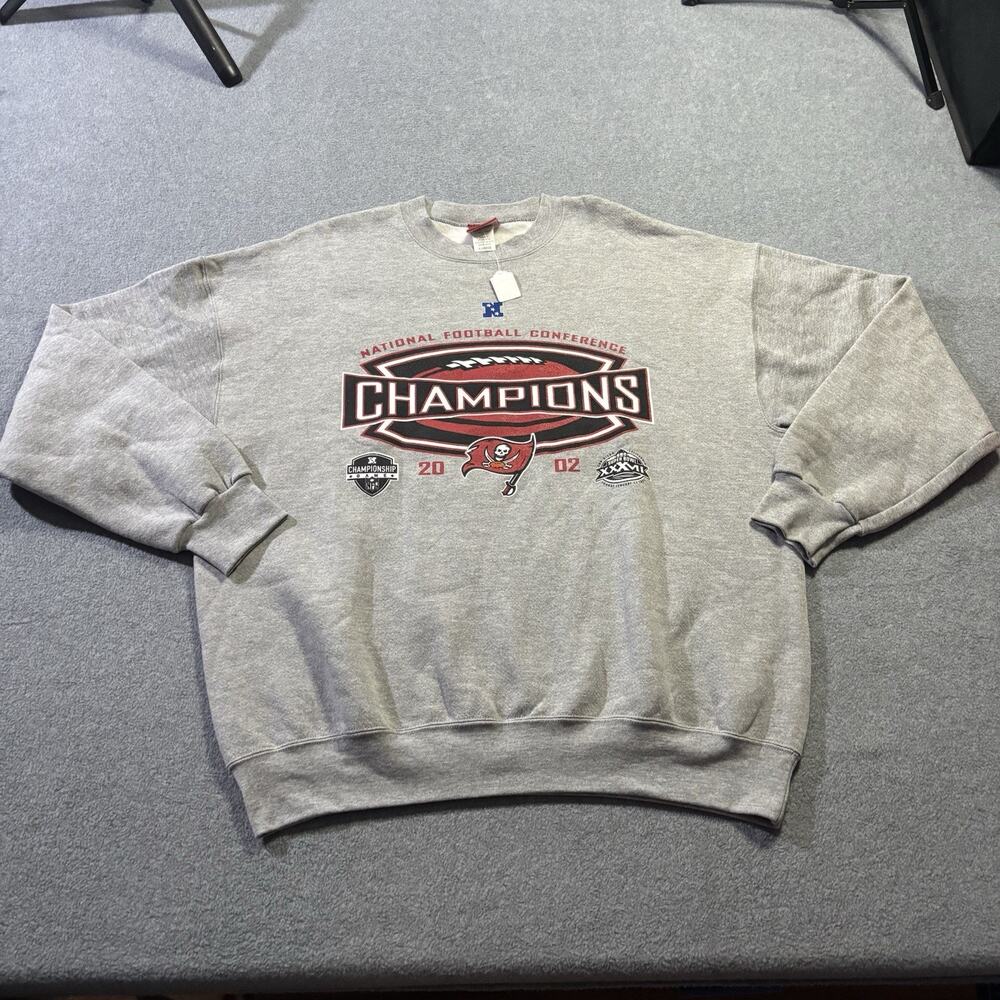 Vintage Tampa Bay Buccaneers NWT Sweatshirt 2002 NFC Champions Grey Crewneck XL
